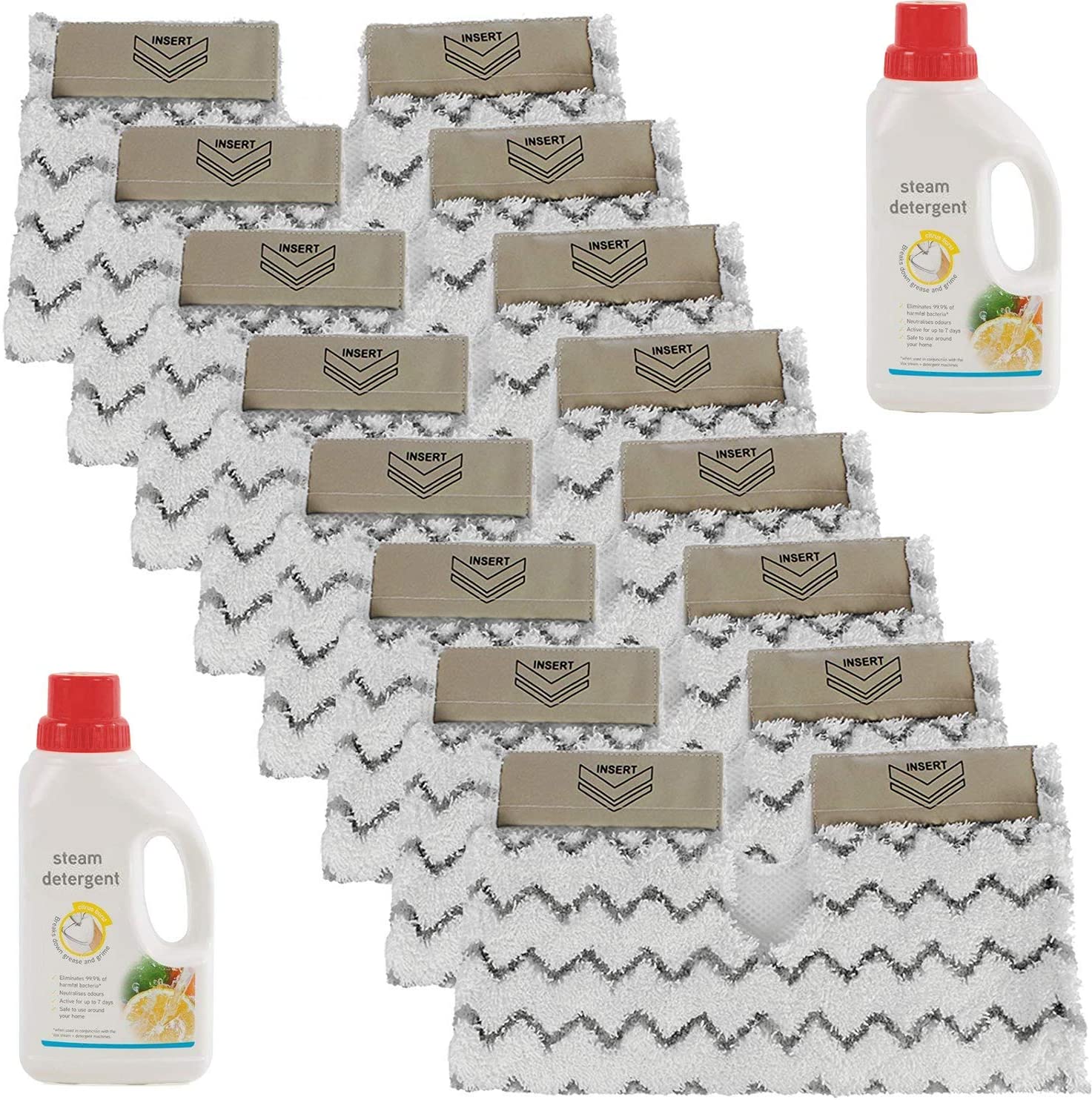 Cover Pads for SHARK Steam Cleaner Mop Dirt Grip S6001 S6003 Klik n' Flip (Pack of 8) + 2 x 500ml Detergent