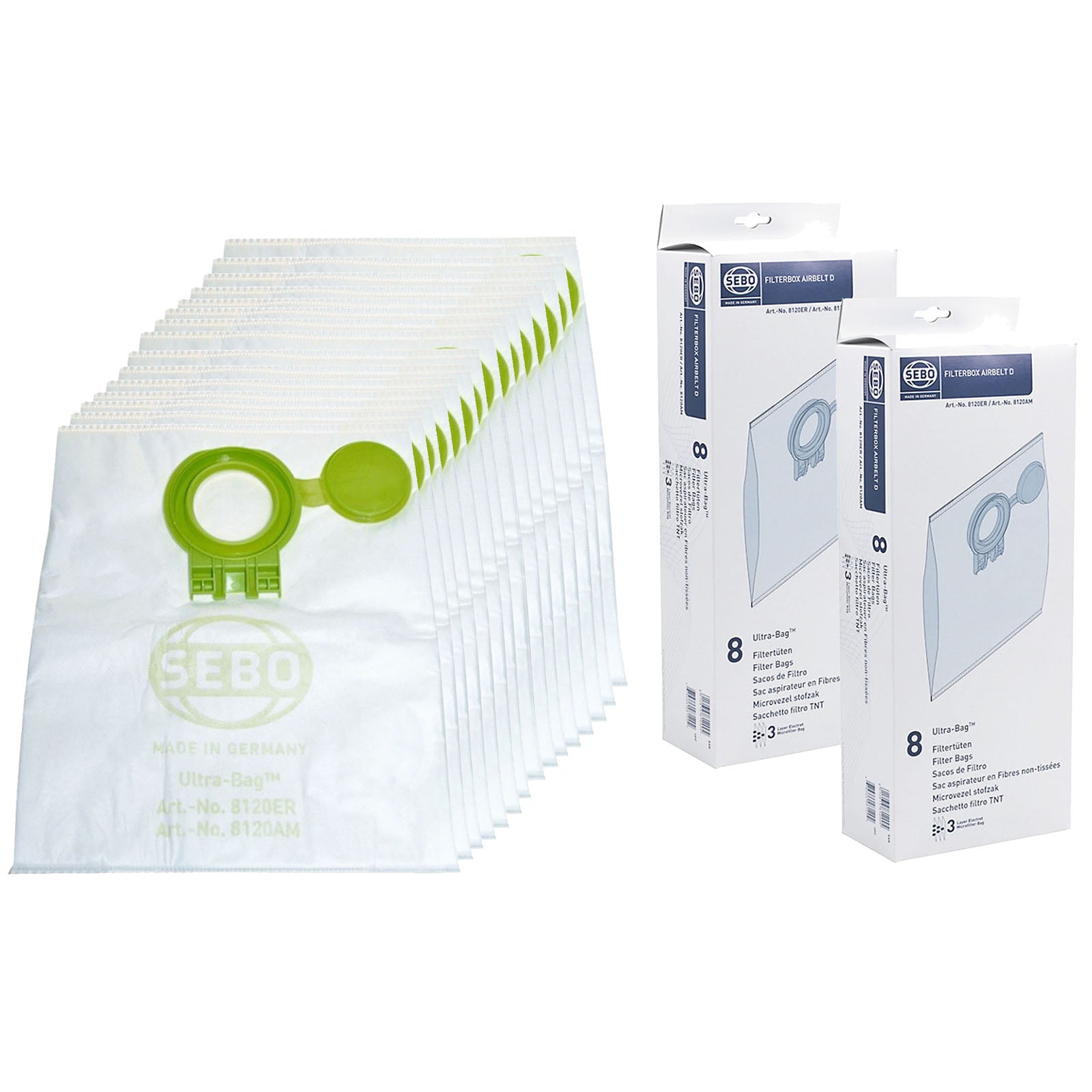 Sebo D2 Airbelt UltraBag Vacuum Cleaner Dust Bags Pack of 16 - 8120ER