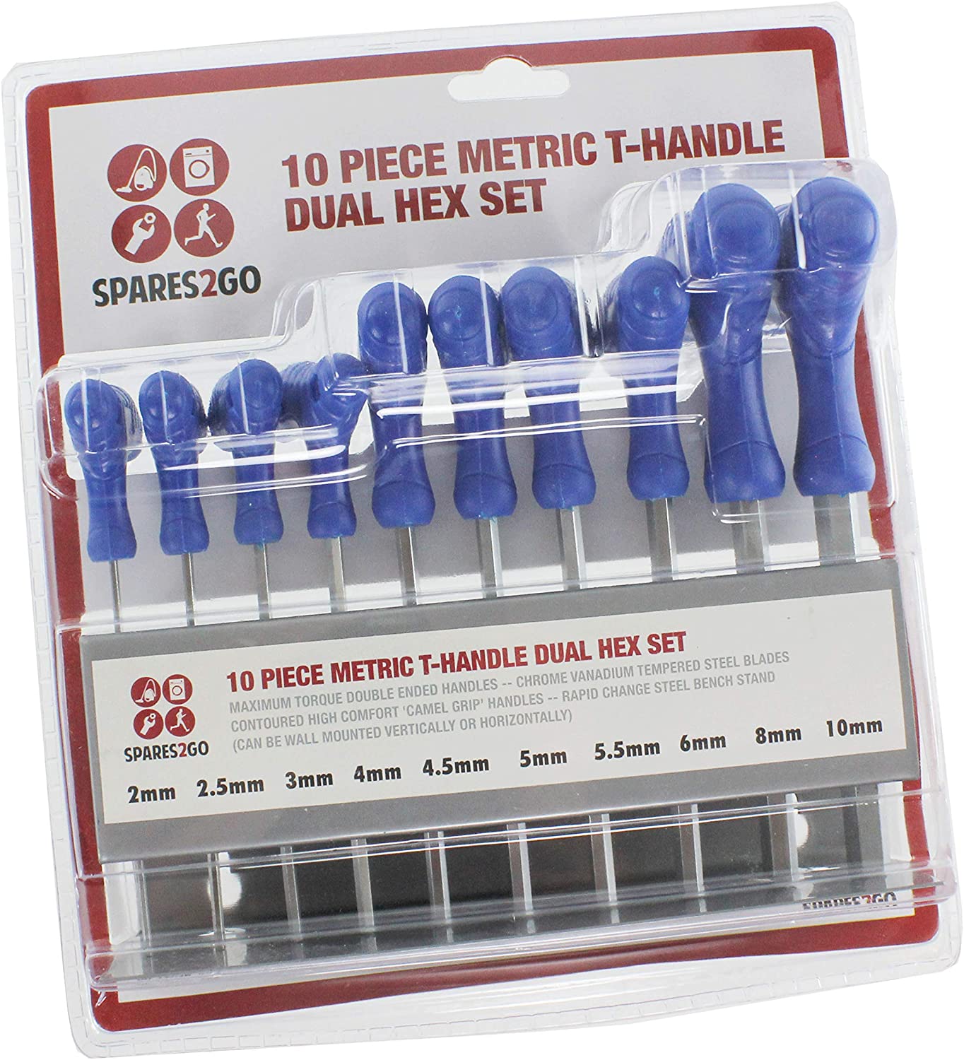 10 Piece T Handle Metric Hex Allen Key CR-V Screwdriver Set + Stand