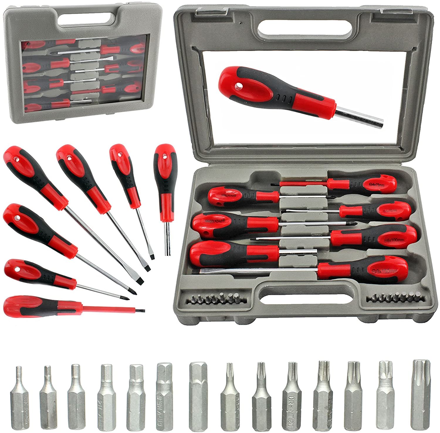 35 Piece Chrome Vanadium Magnetic Screwdriver Bit Tool Set + Cordless Rechargeable Electric Screwdriver