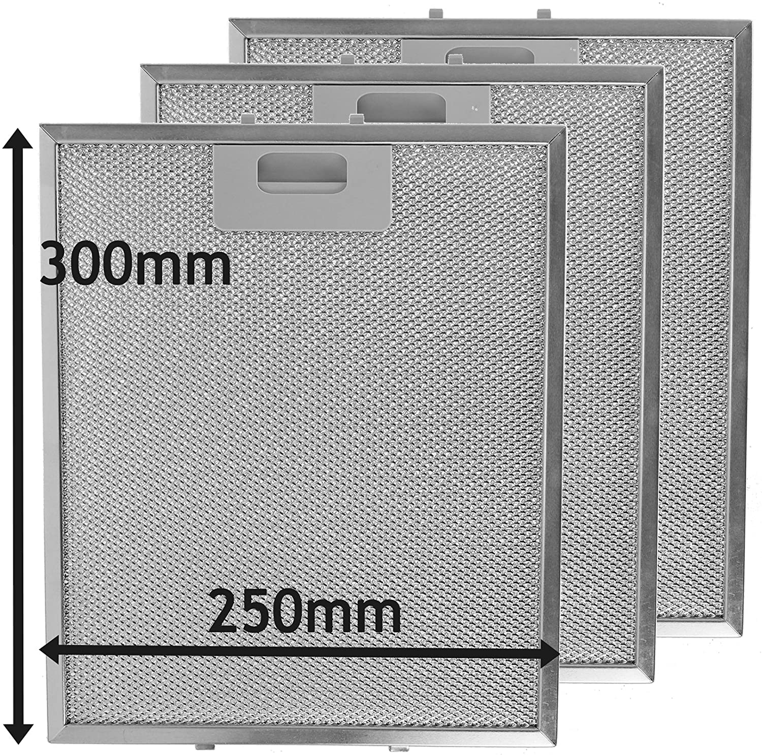 Cooker Hood Metal Mesh Grease Filter for Kitchen Extractor Fan Vent (Silver, 300 x 250 mm, Pack of 3)