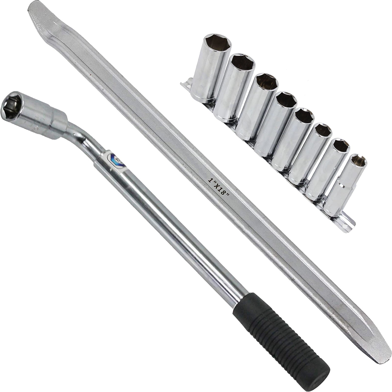 Extendable Wheel Nut Socket Wrench Power Bar 17mm 19mm, 18" Tyre Iron & Socket Set