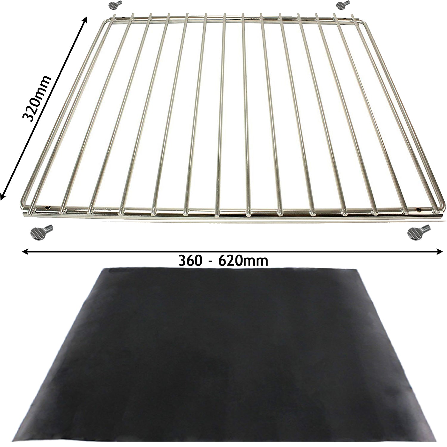 Universal Adjustable Extendable Oven Shelf (320 x 360-620mm) + Teflon Non-Stick Oven Liners