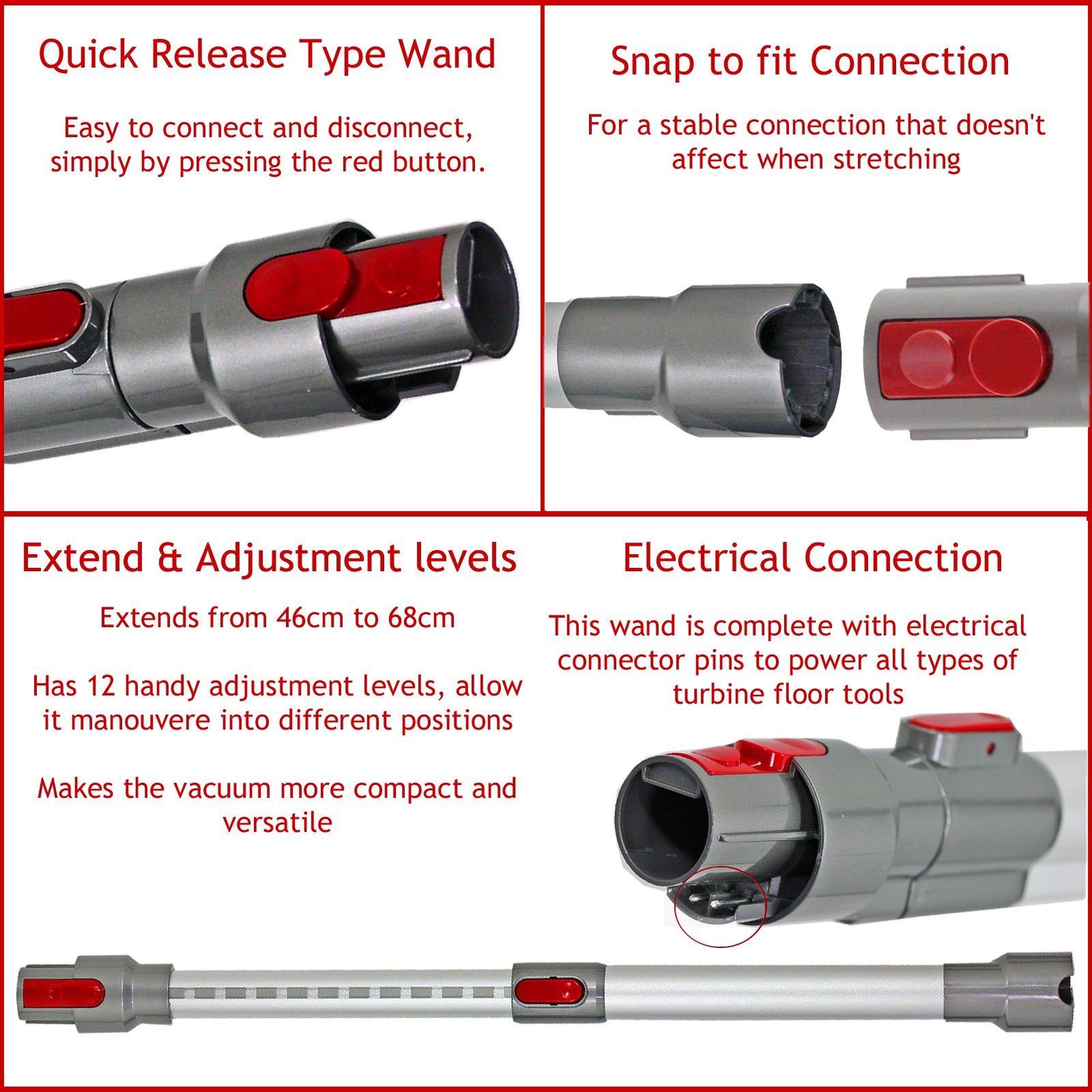 Adjustable Telescopic Rod Wand Pipe Tube for Dyson V10 SV12 Vacuum Cleaner (Aluminium Grey)