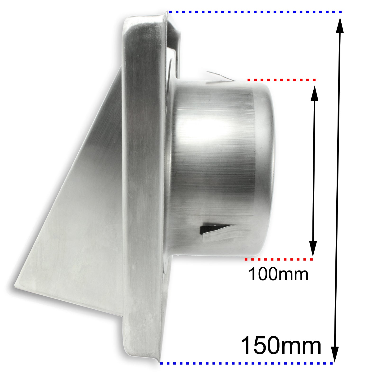 External Wall Air Vent Outlet Hooded Stainless Steel Non Return Flap 100mm 4"