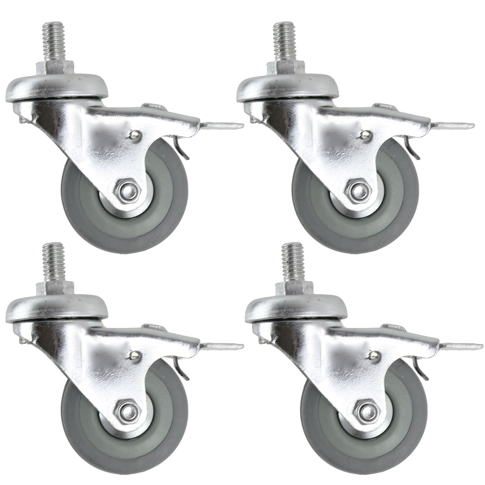Universal 50mm M10 Threaded Castor Wheels Swivel Braked Non-Marking Caster (Pack of 4 + Bolts)