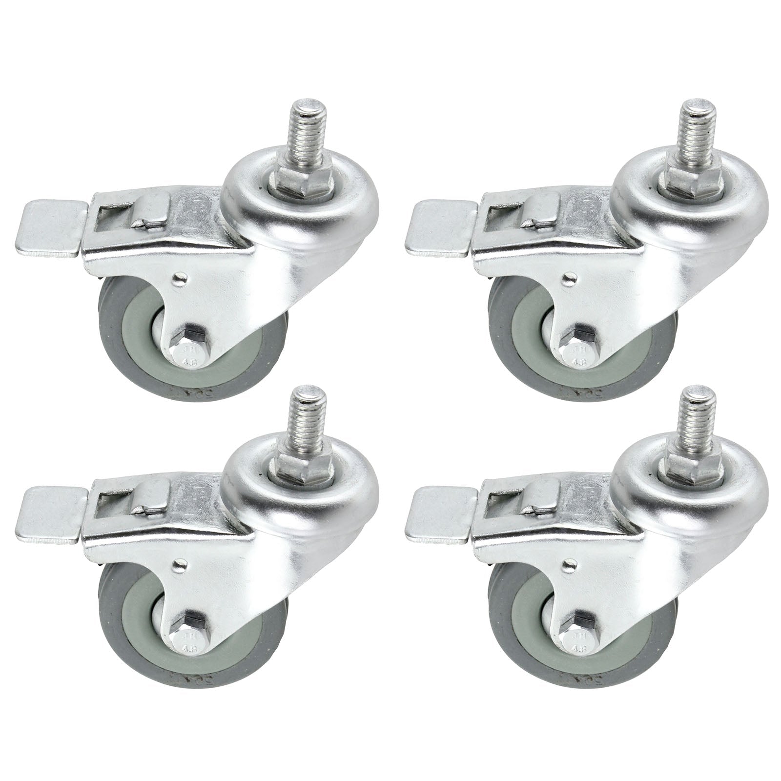 Universal 50mm M10 Threaded Castor Wheels Swivel Braked Non-Marking Caster (Pack of 4 + Bolts)