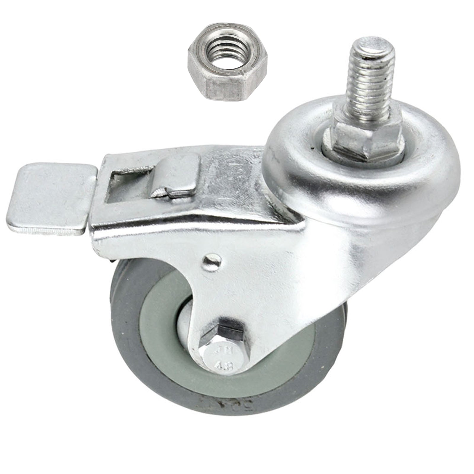 Universal 50mm M10 Threaded Castor Wheels Swivel Braked Non-Marking Caster (Pack of 4 + Bolts)
