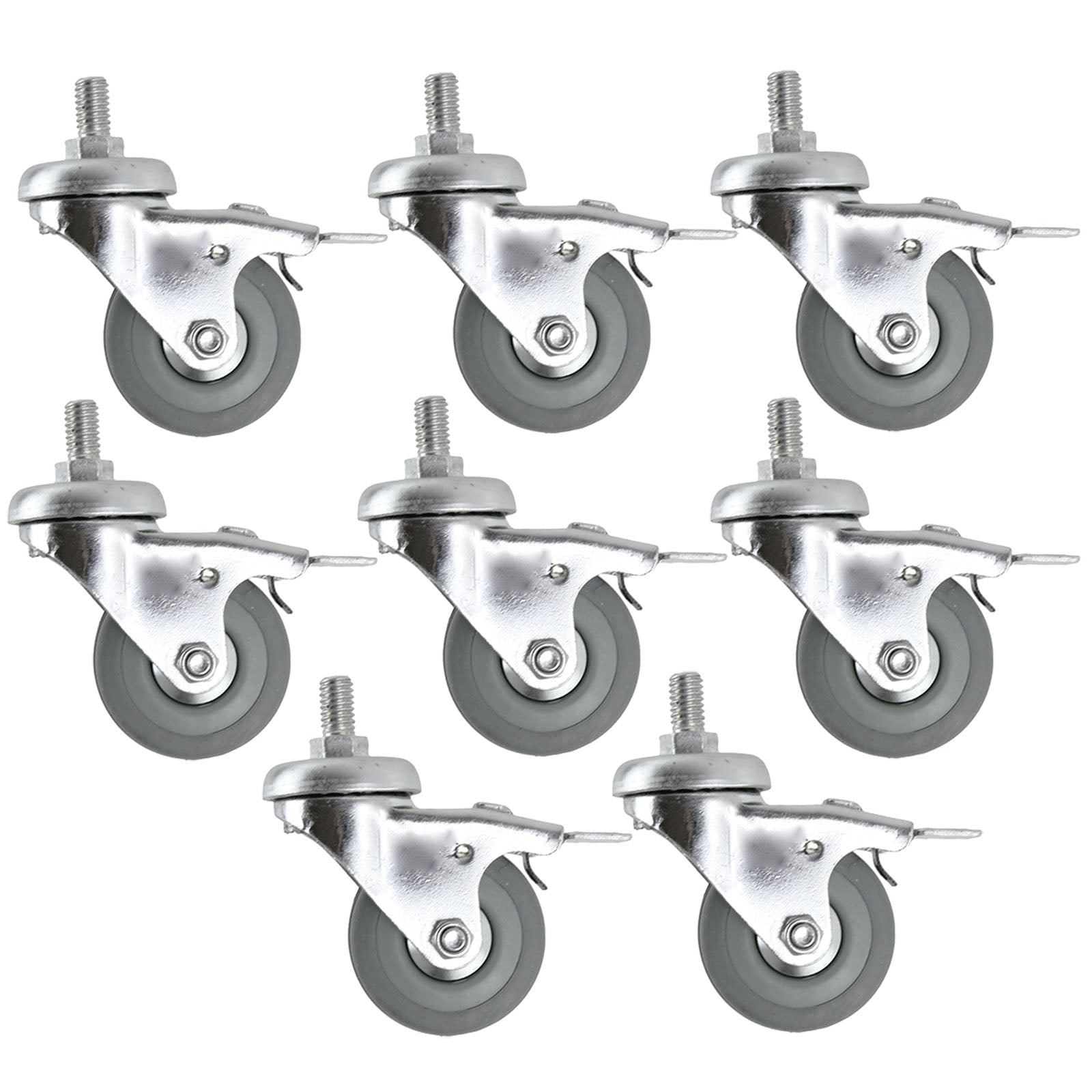 Universal 50mm M10 Threaded Castor Wheels Swivel Braked Non-Marking Caster (Pack of 8)