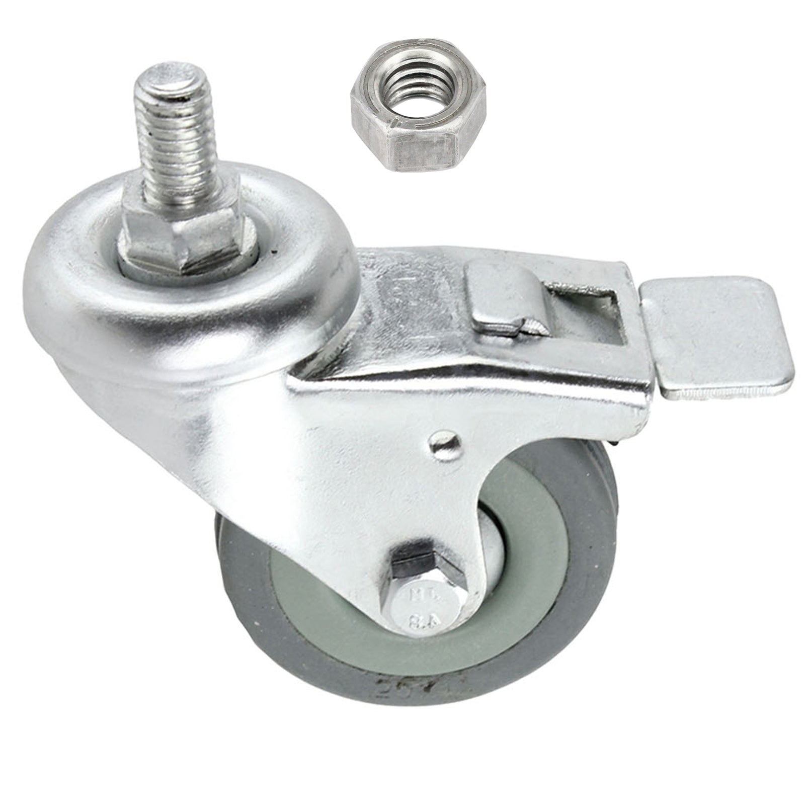 Universal 50mm M10 Threaded Castor Wheels Swivel Braked Non-Marking Caster (Pack of 4 + Bolts)