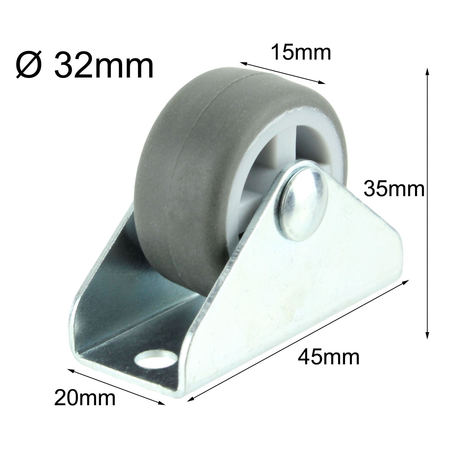 Universal Castor Wheels Fixed Plate Fixing 1'' Mini Wheel (32mm, Pack of 4)