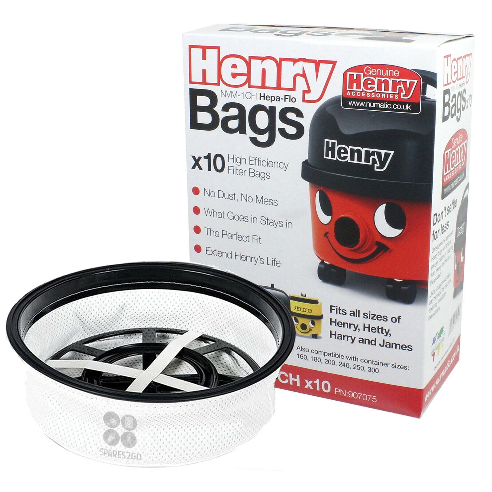 Vacuum Bags + Filter 12" Hepa Flo Numatic Henry Hetty James Vacuum