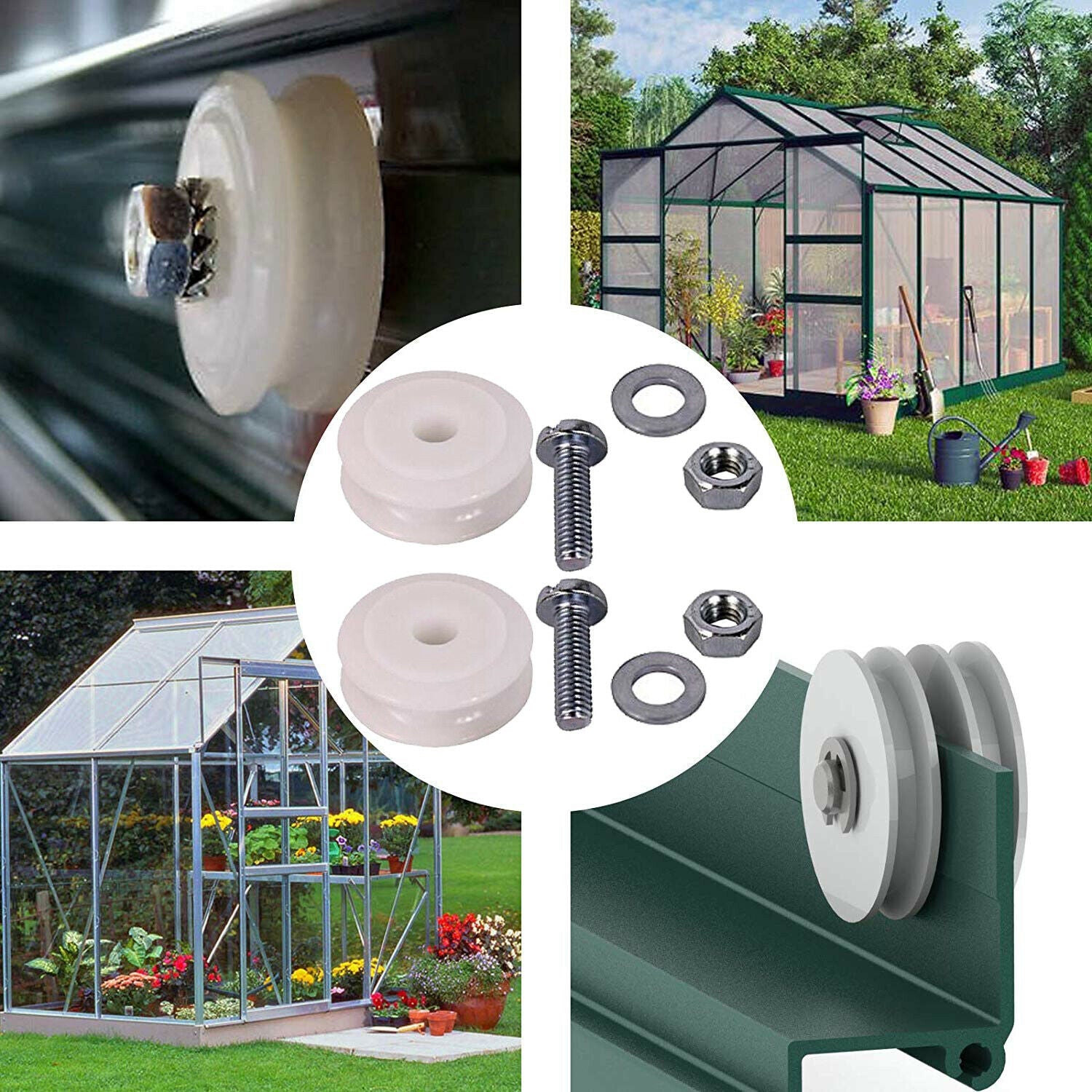 Greenhouse Sliding Door Wheel Roller Repair Kit 22mm Nylon Wheels x 2