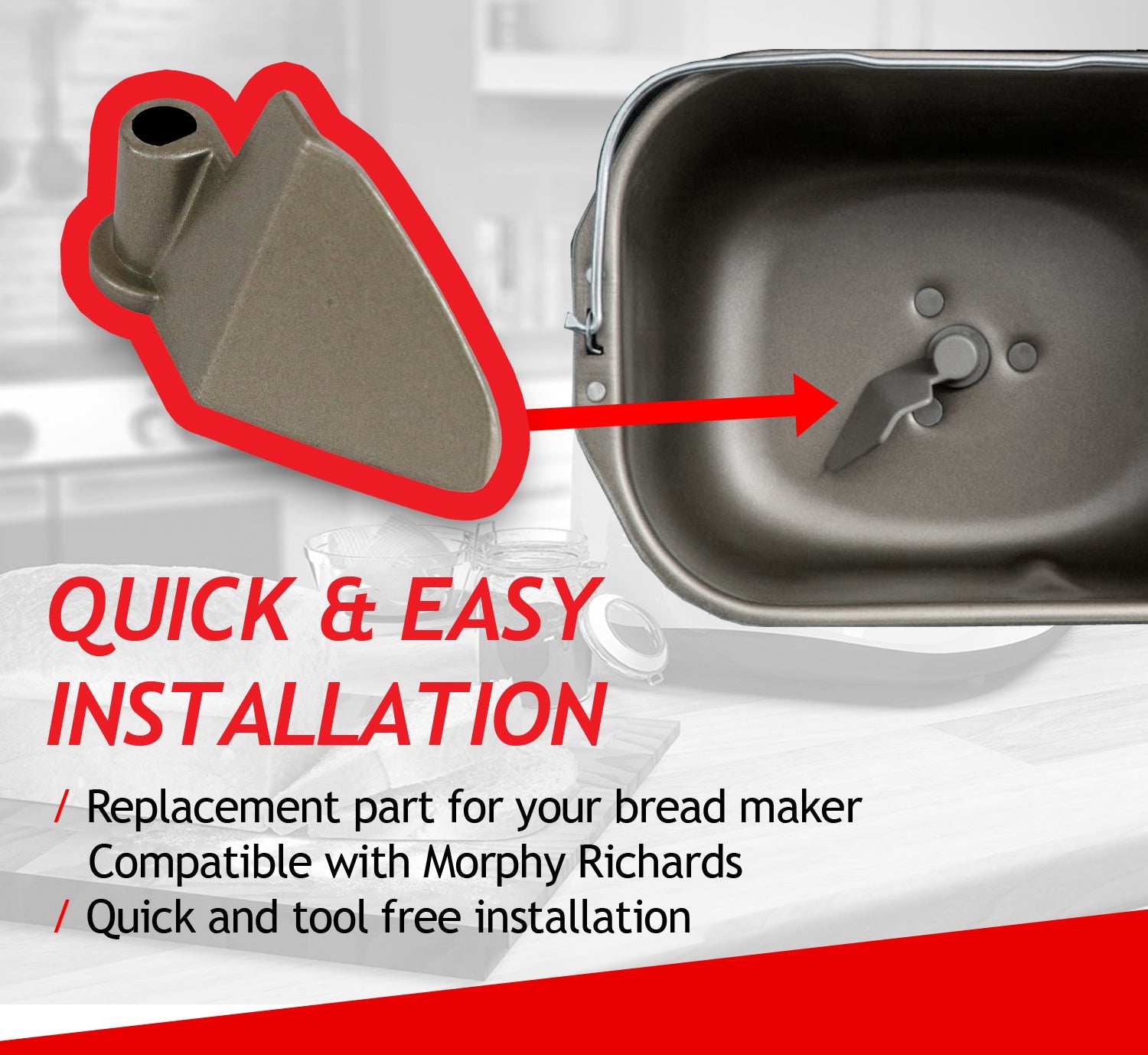 Baking Pan for MORPHY RICHARDS Breadmaker + Kneading Blade Arm 48319 48320 48321