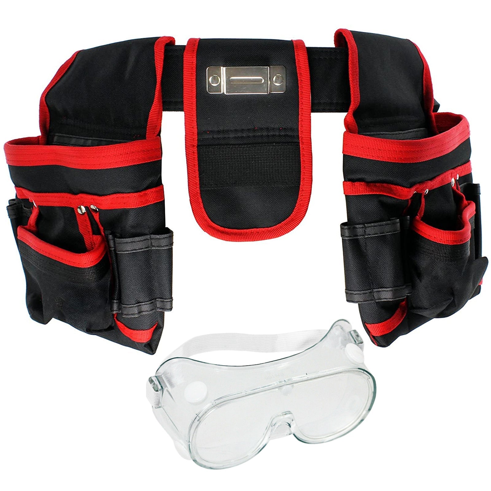 Double Tool Belt 20 Pocket Joiners Carpenter Builder Screwdriver Pouch + Goggles