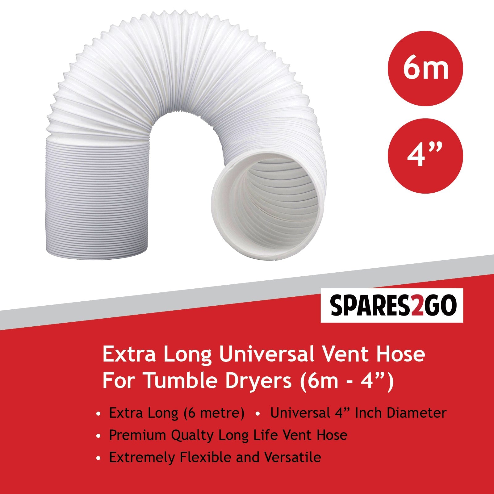 Universal Extra Long Condenser Vent Hose Pipe for Vented Tumble Dryers (6m / 4")