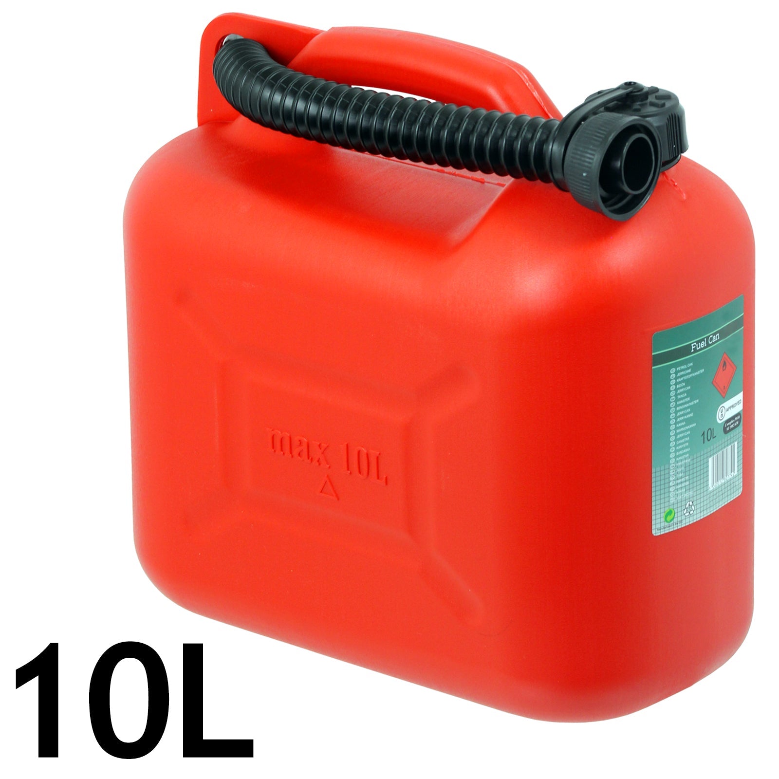 Fuel Can 10L Red Large Plastic Petrol Diesel Jerry Can Canister + Flexible Spout