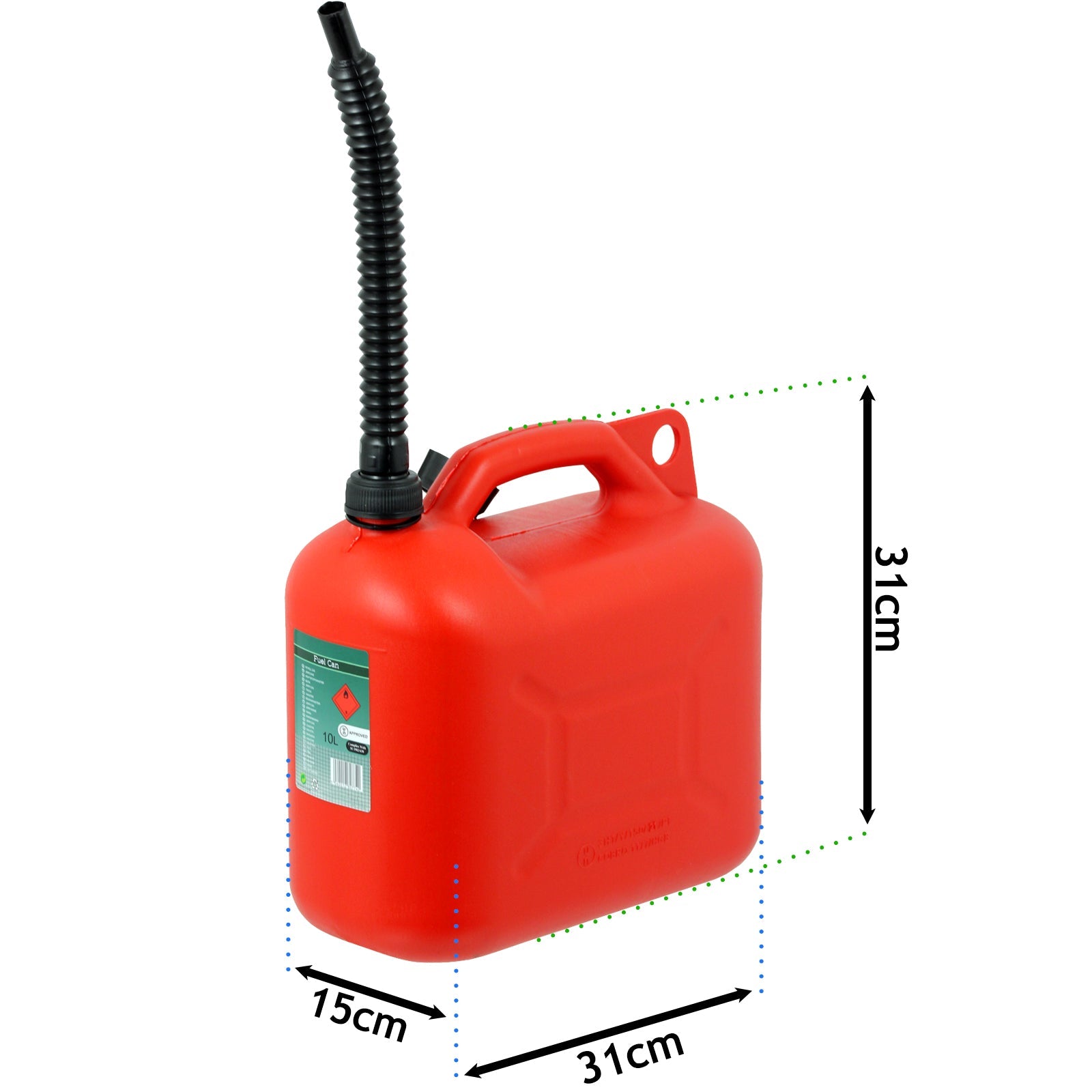 Fuel Can 10L Red Large Plastic Petrol Diesel Jerry Can Canister + Flexible Spout