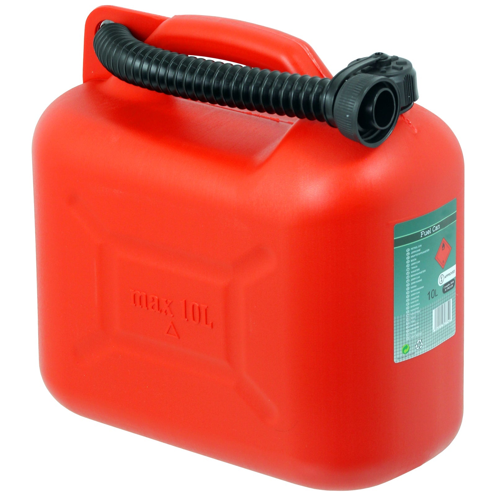 Fuel Can 10L Red Large Plastic Petrol Diesel Jerry Can Canister + Flexible Spout