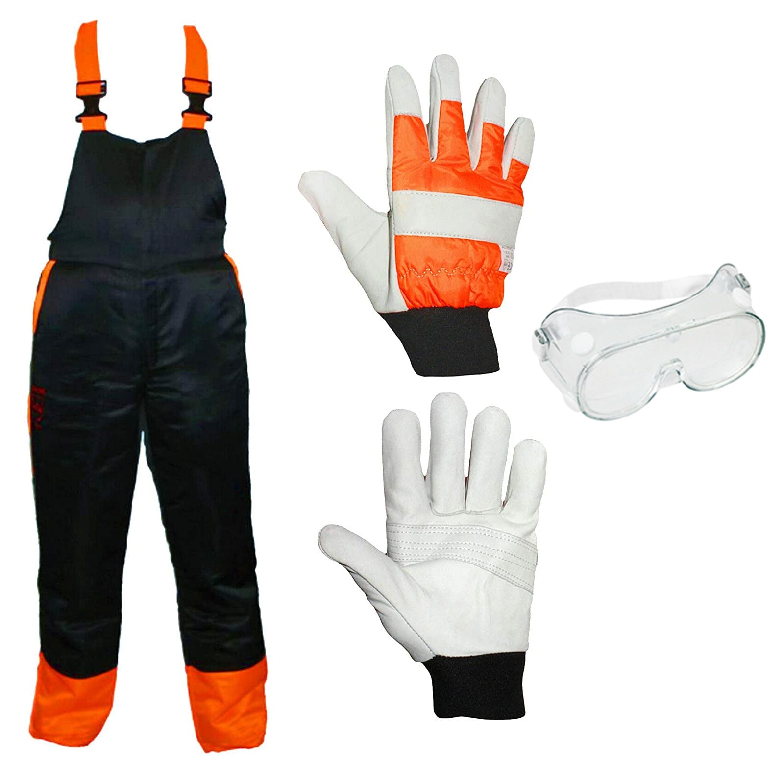 Chainsaw Bib Brace Large 34/38 Class A 20m/s + Forestry Gloves + Safety Goggles
