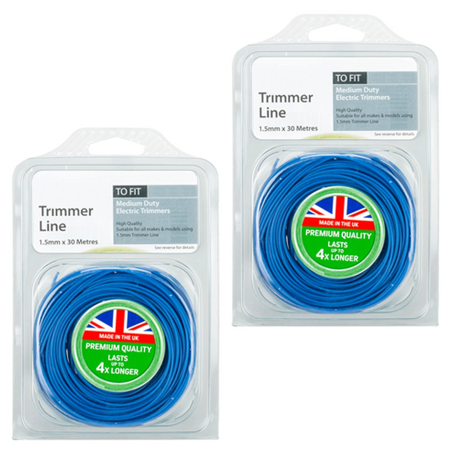 Trimmer Strimmer Line Spool Refill Cord 2 x 30m x 1.5mm Universal Blue Auto-Feed