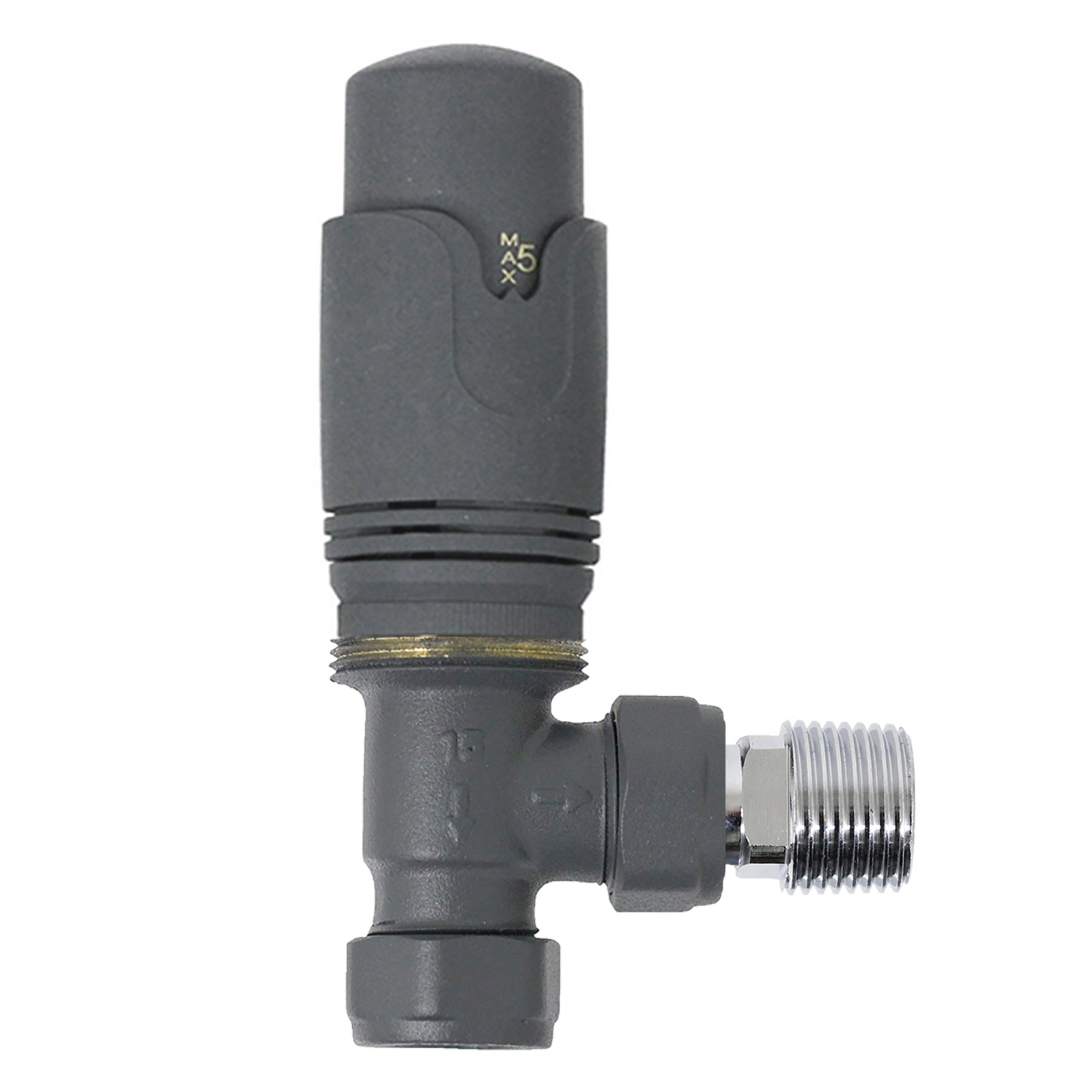 Anthracite Thermostatic Radiator Valve Set Angled Inline 15mm x 1/2" TRV