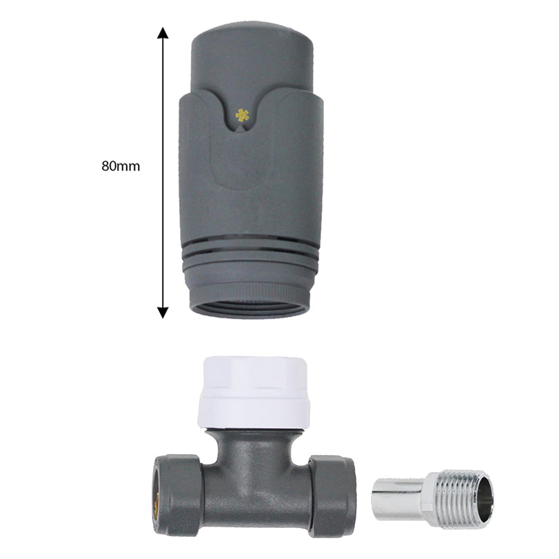 Anthracite Thermostatic Radiator Valve Set Angled Inline 15mm x 1/2" TRV