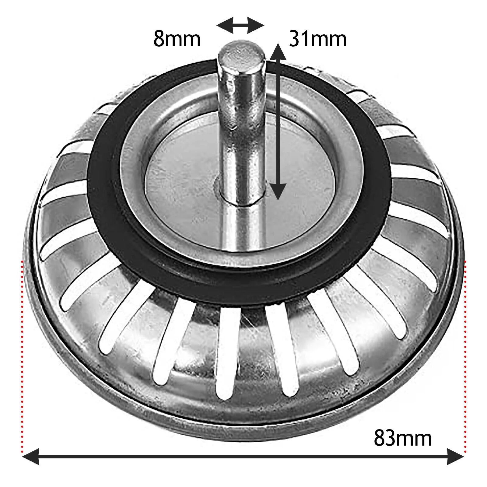 Kitchen Sink Waste Strainer Plug Bath Drain Stopper Basket Filter Rubber Seal
