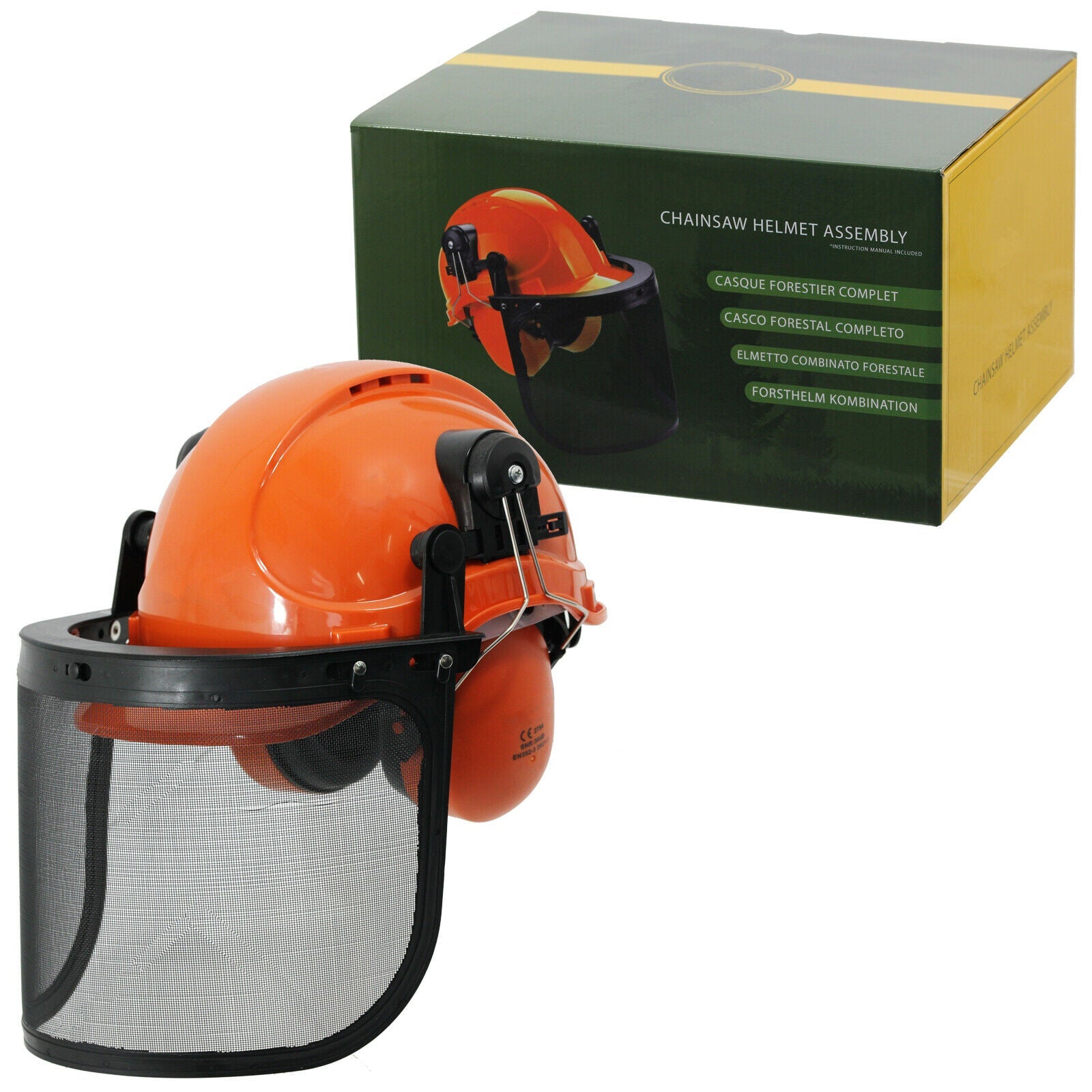 Chainsaw Safety Helmet with Mesh Visor Ear Muffs Orange