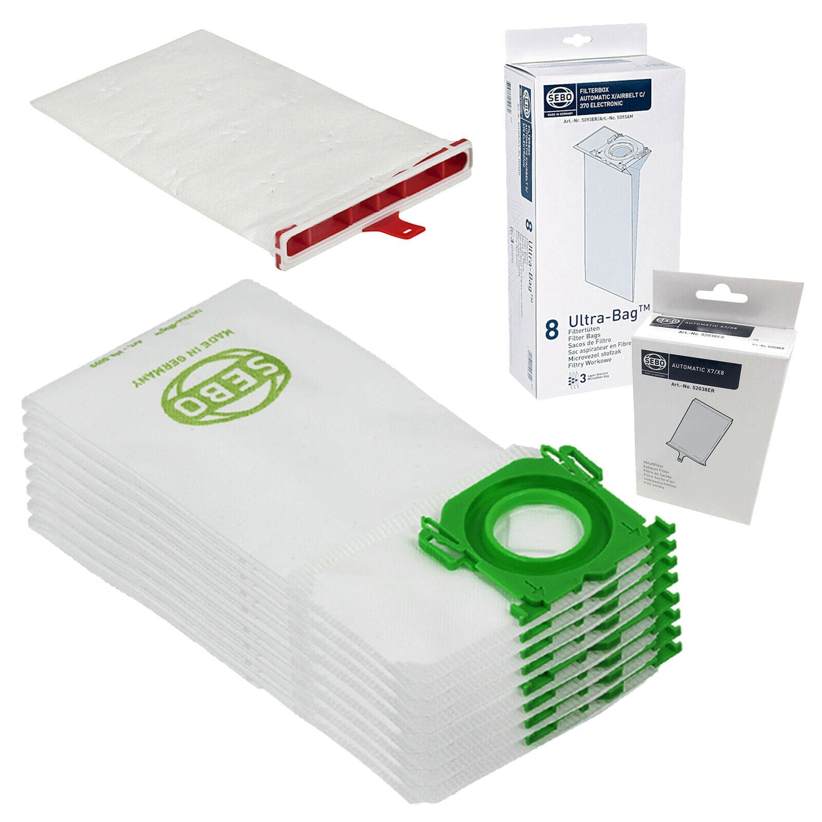 SEBO Exhaust Micro Filter + 8 Bags X7 X8 AUTOMATIC Upright Vacuum 52038ER 5093ER