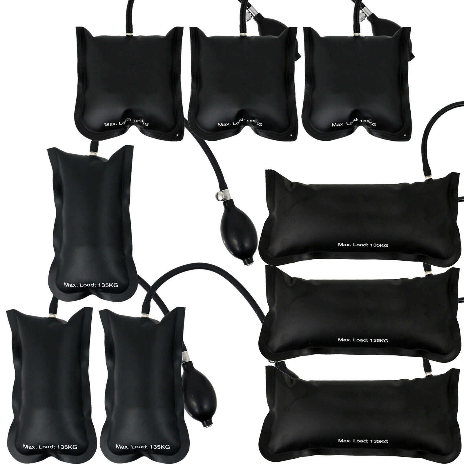 Inflatable Air Wedge Shim Lifting Levelling Pump Bag Tool Set 135kg (Pack of 9)