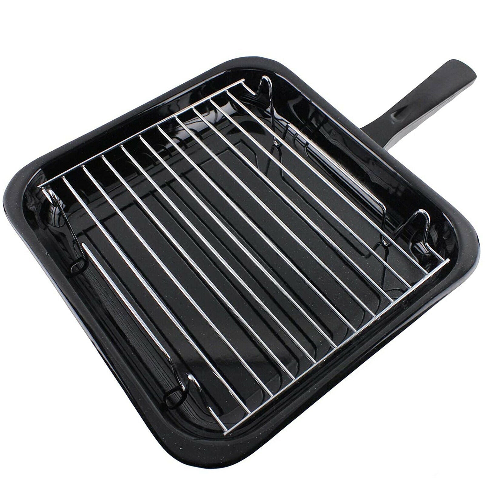 Universal small black non-stick grill pan with rack and detachable handle