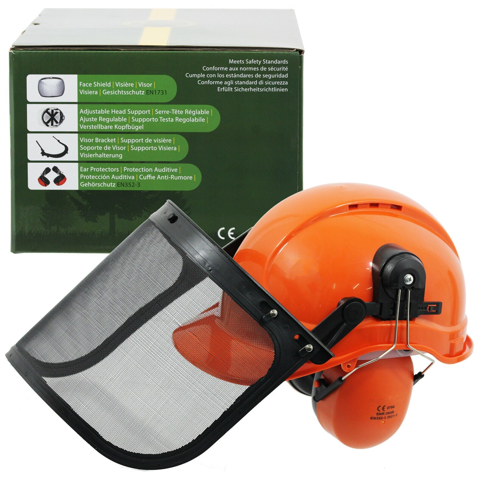 Chainsaw Safety Helmet with Mesh Visor Ear Muffs Orange