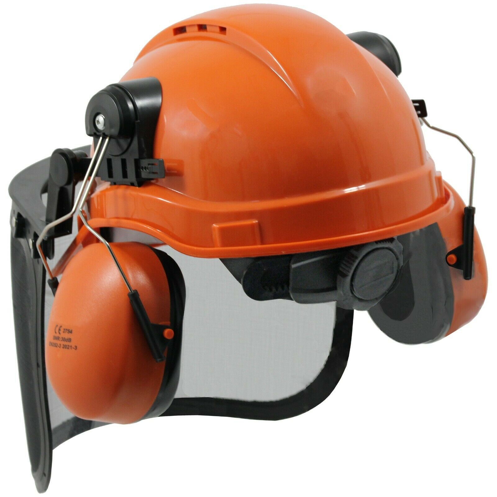 Chainsaw Safety Helmet with Mesh Visor Ear Muffs Orange