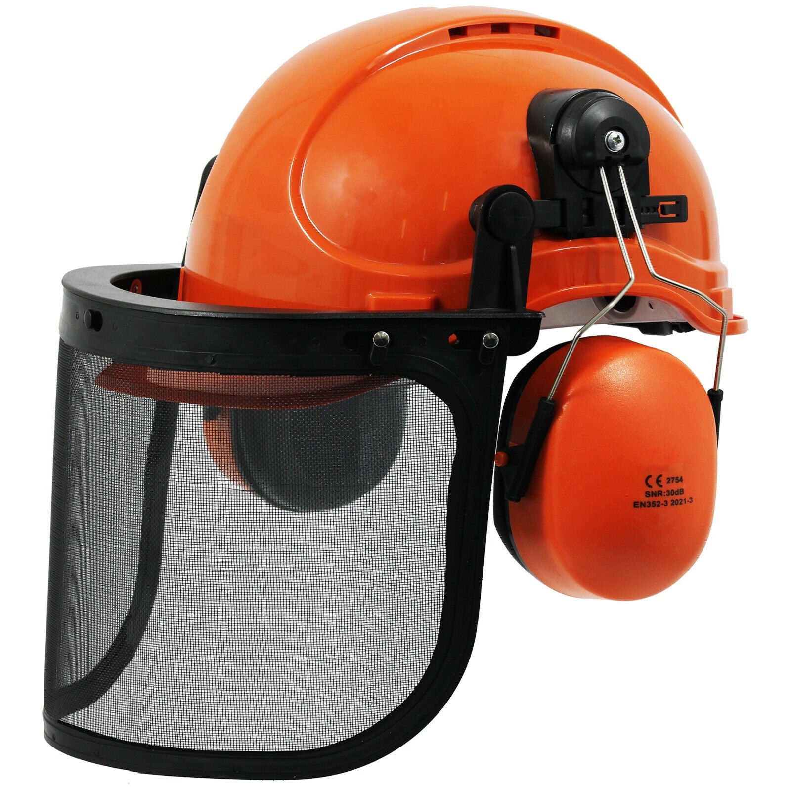 Chainsaw Safety Helmet with Mesh Visor Ear Muffs Orange