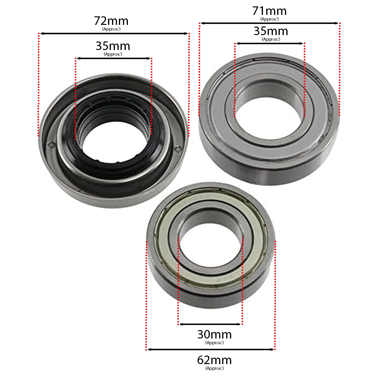 Drum Bearing & Seal Kit for Creda WMA10PE WMA30PE WMA31PE WMA32PE WMA33PE Washing Machines (35mm)