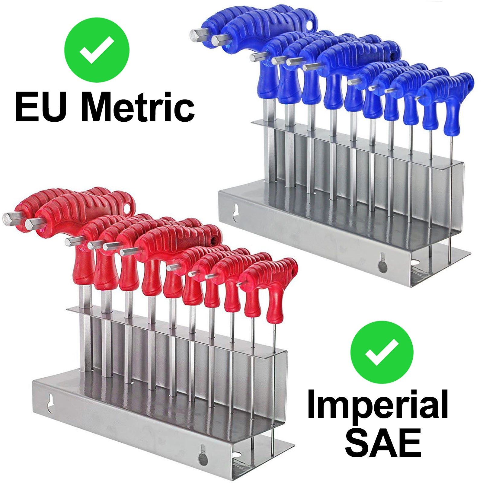 T Handle Screwdriver Set Hex Allen Key CR-V Metric + Imperial SAE (20 Piece + Stand)