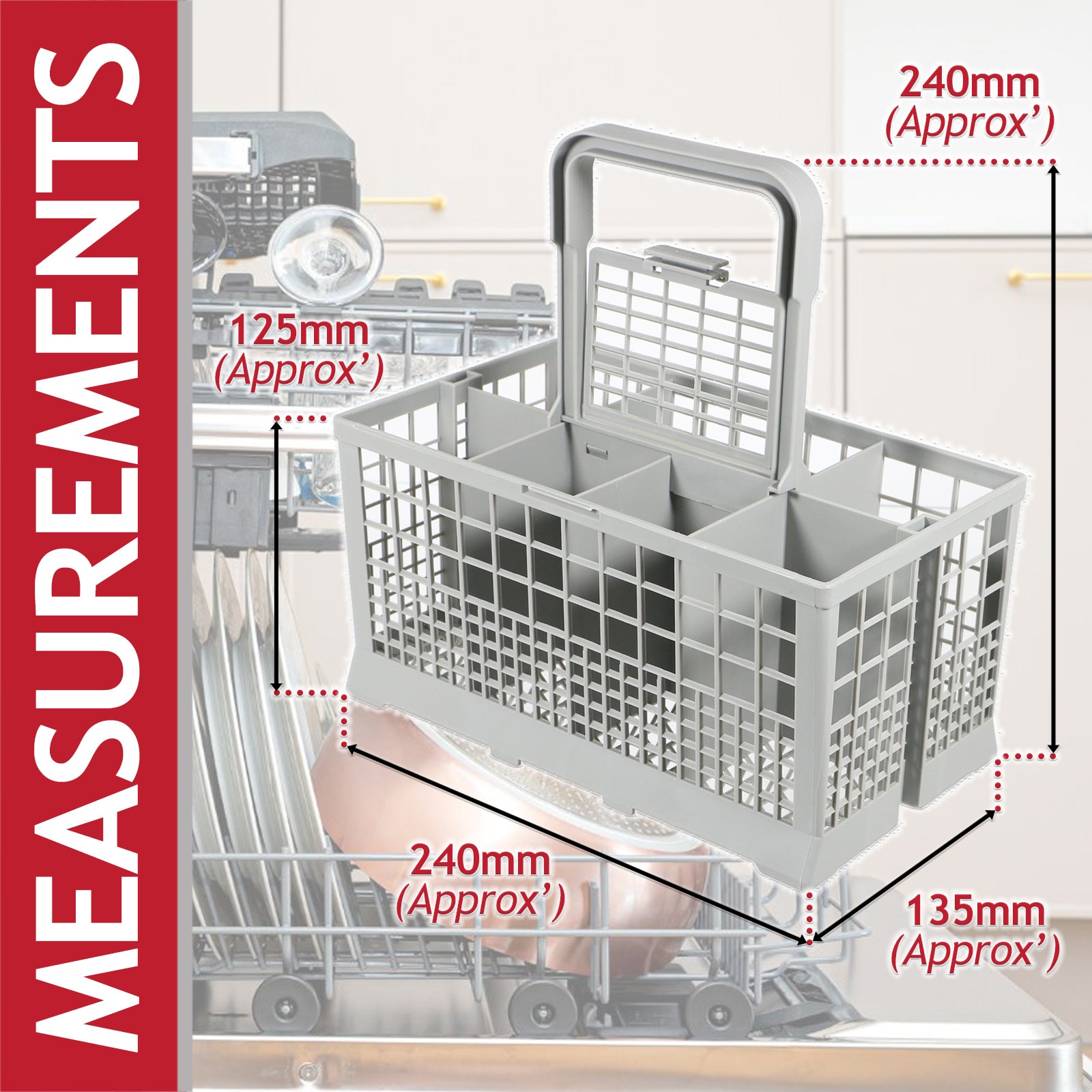 Cutlery Basket Caddy Cage for Whirlpool Dishwasher (Removable Handle, 240mm)