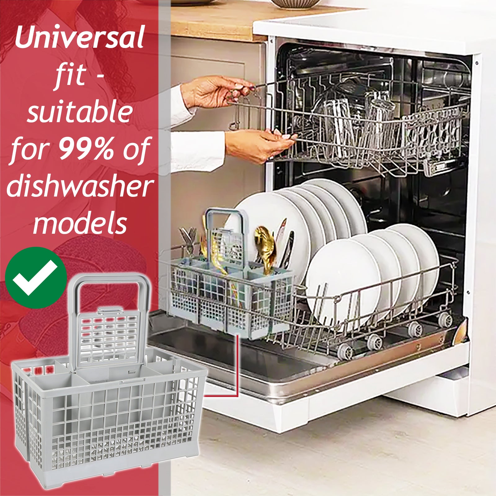 Cutlery Basket Caddy Cage for Samsung Dishwasher (Removable Handle, 240mm)