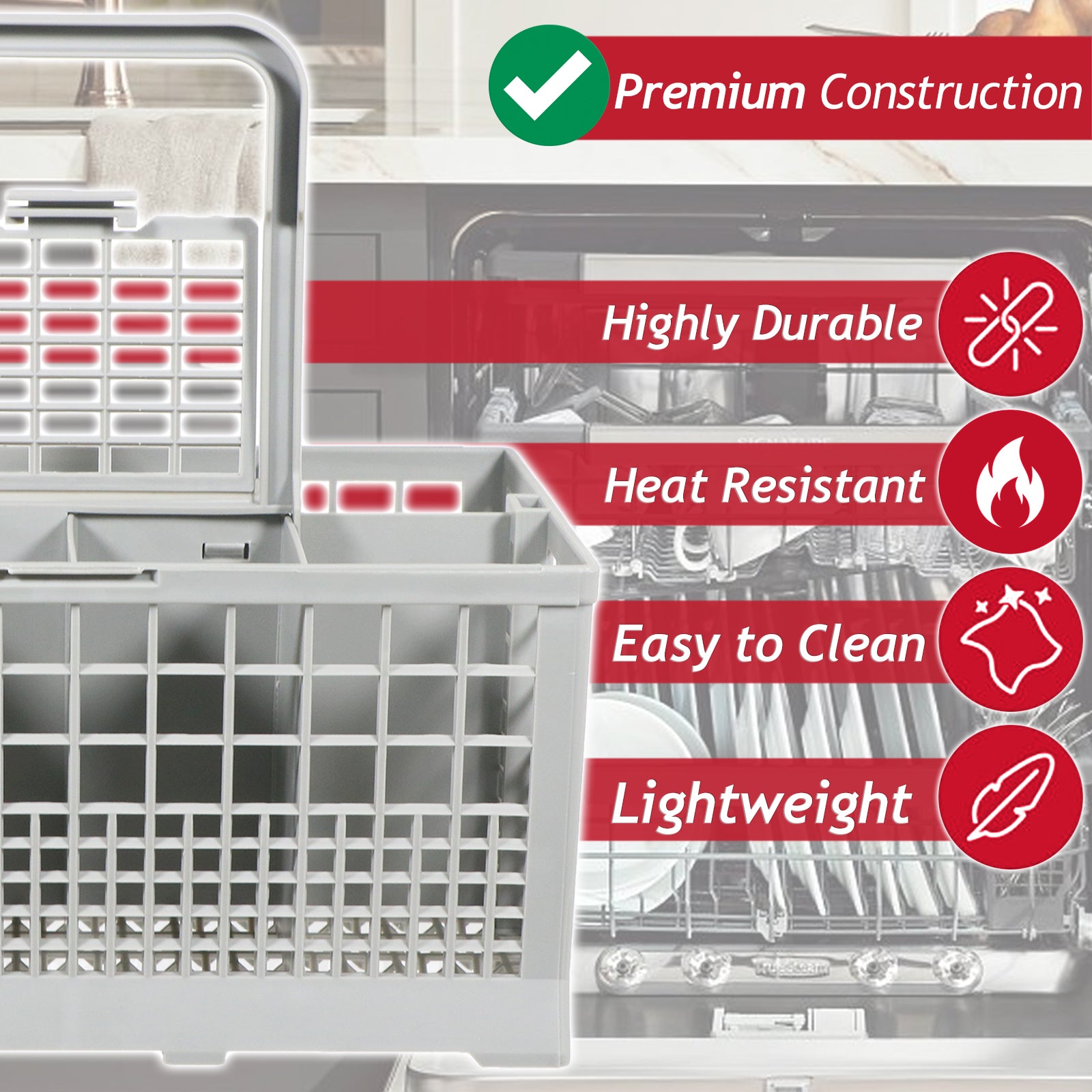 Cutlery Basket Caddy Cage for Whirlpool Dishwasher (Removable Handle, 240mm)