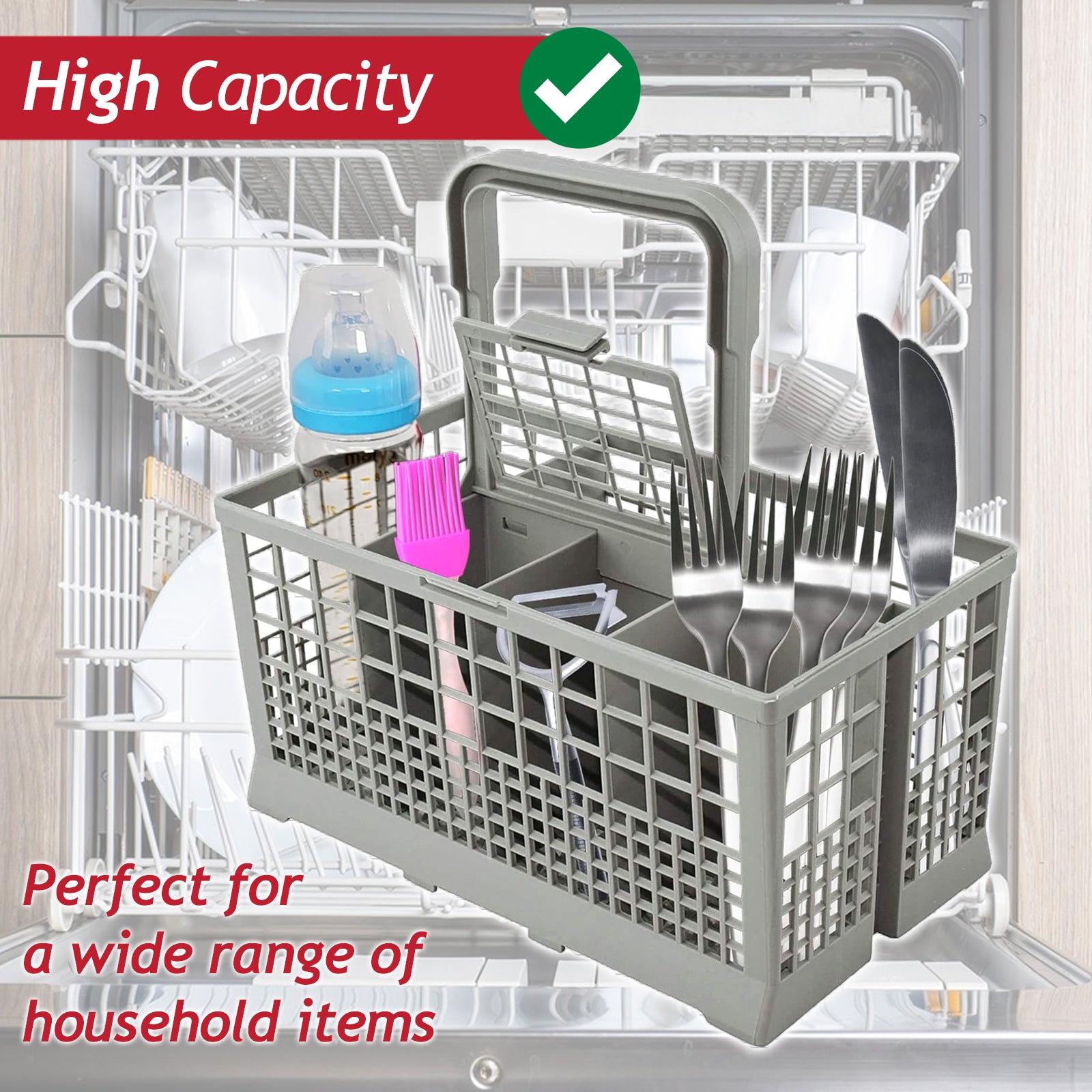 Cutlery Basket Caddy Cage for Kenwood Dishwasher (Removable Handle, 240mm)