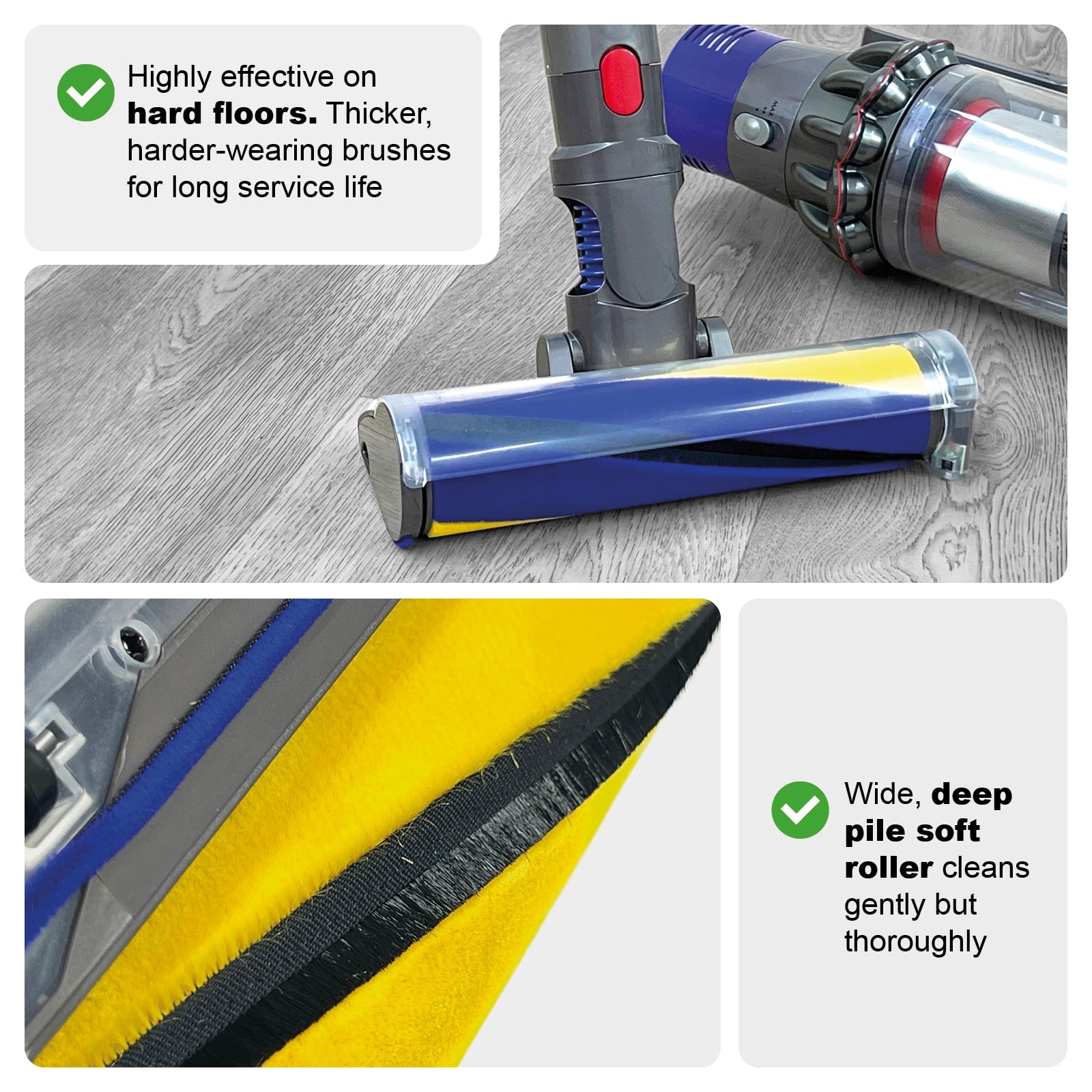 Soft Roller Brush Head for Dyson V7 V8 V10 V11 V15 Hard Floor Dirt Detect Laser