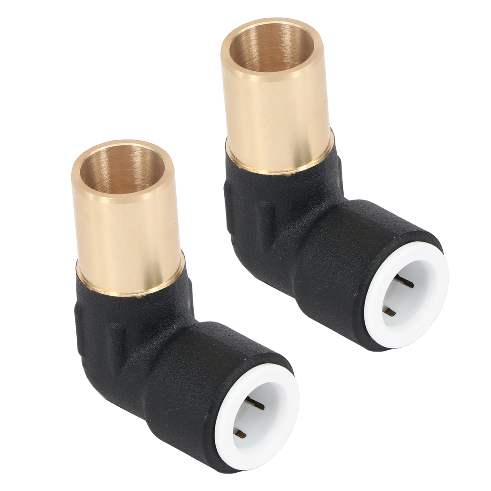 Radiator Valve Reducing Elbow Stem Compression 15mm x 10mm Pushfit Black 2 x Valves