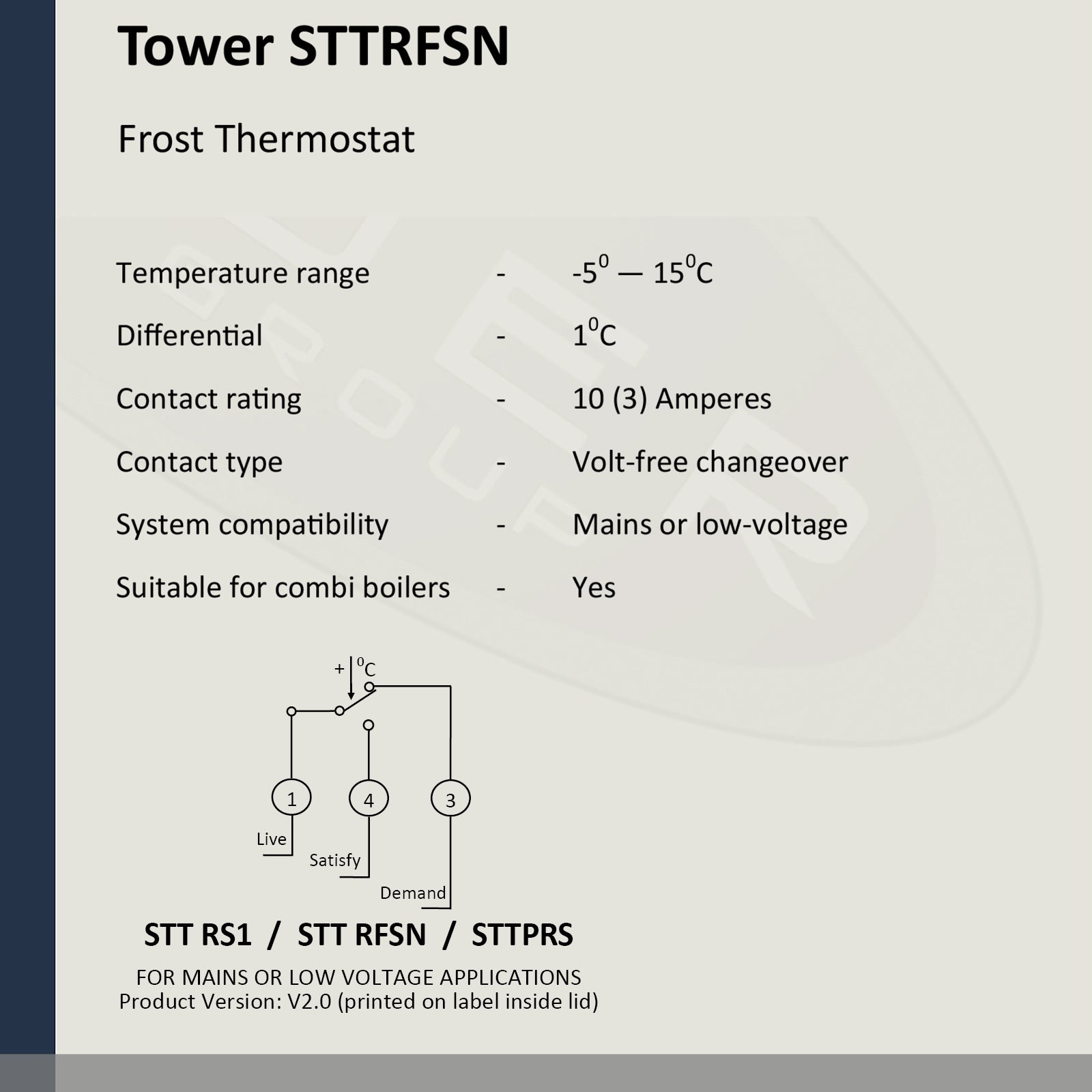 TOWER Frost Protection Thermostat Combi Boiler Heating Control Heat STTRFSN STAT