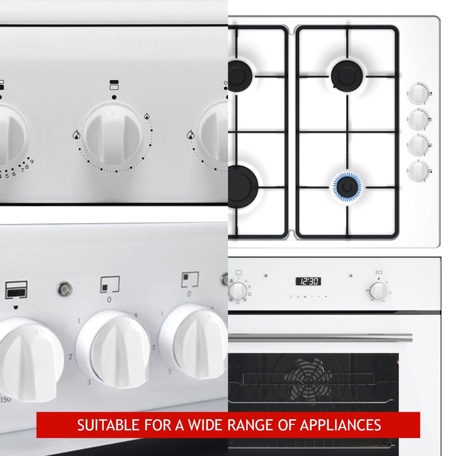 UNIVERSAL White CONTROL KNOB & ADAPTORS for IGNIS Cooker Oven Hob