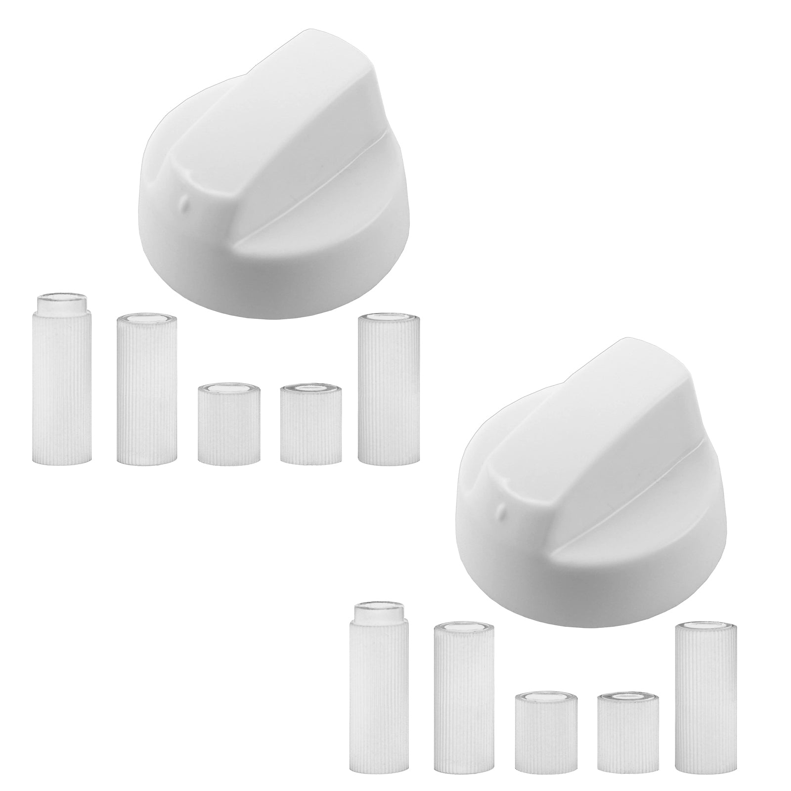 UNIVERSAL White CONTROL KNOB & ADAPTORS for BUSH Cooker Oven Hob x 2