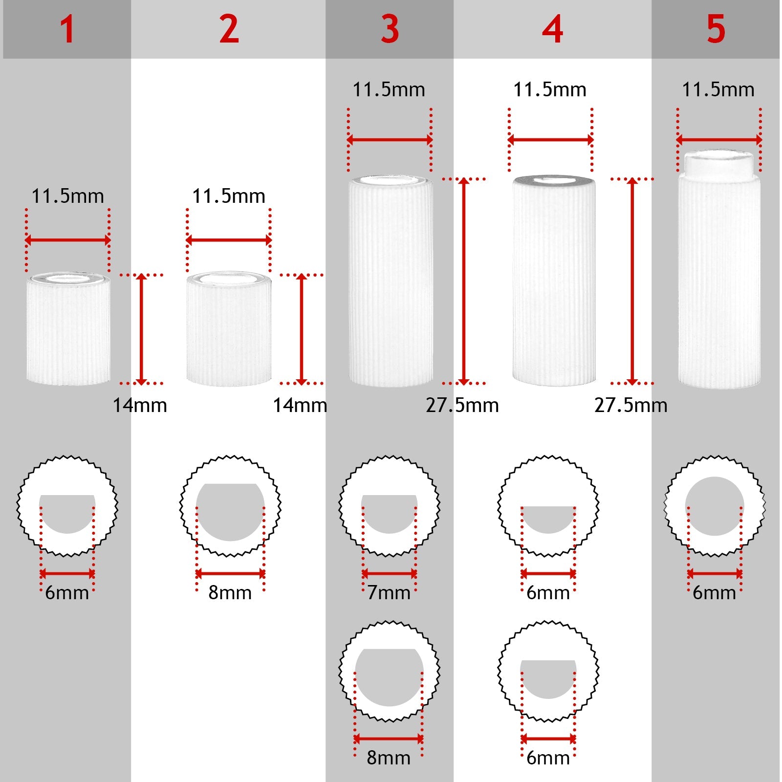 UNIVERSAL White CONTROL KNOB & ADAPTORS for BUSH Cooker Oven Hob x 6
