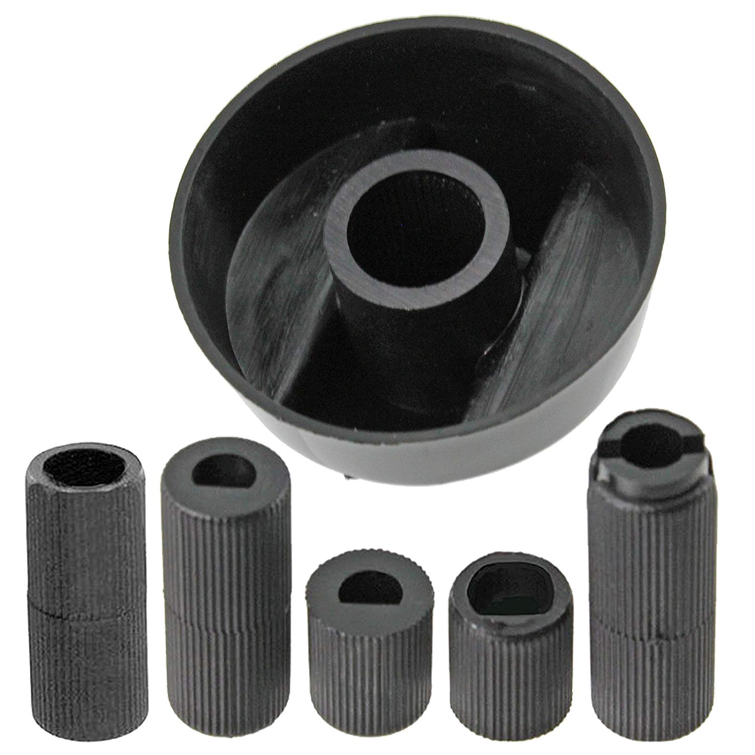 UNIVERSAL Black CONTROL KNOB & ADAPTORS for BUSH Cooker Oven Hob x 6