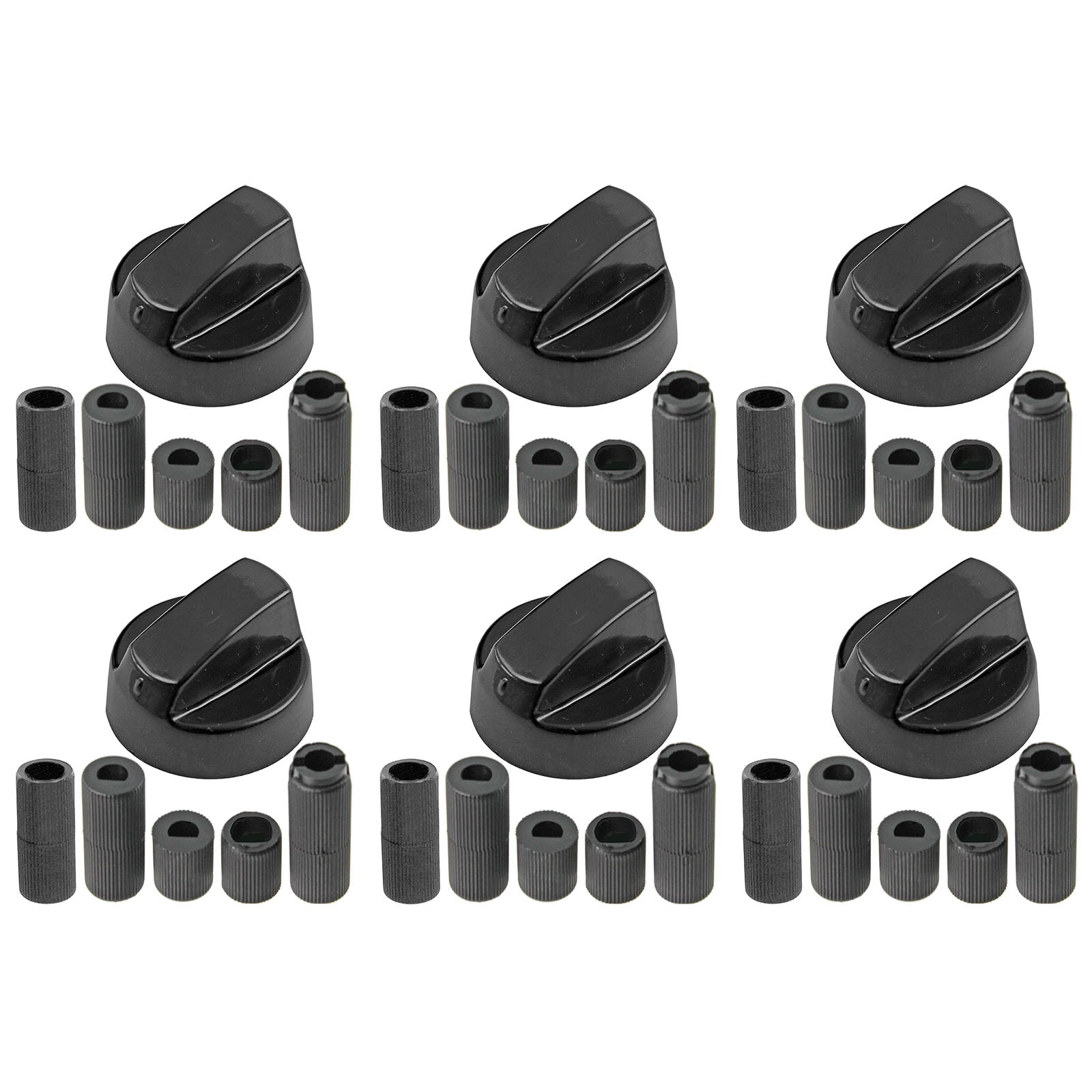 UNIVERSAL Black CONTROL KNOB & ADAPTORS for LEISURE Cooker Oven Hob x 6