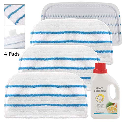 FSMP20, FSM1500, FSM1600 Type Washable Microfibre Cover Pads compatible with Black & Decker Steam Cleaner Mop (Pack of 4 + 500ml Detergent)